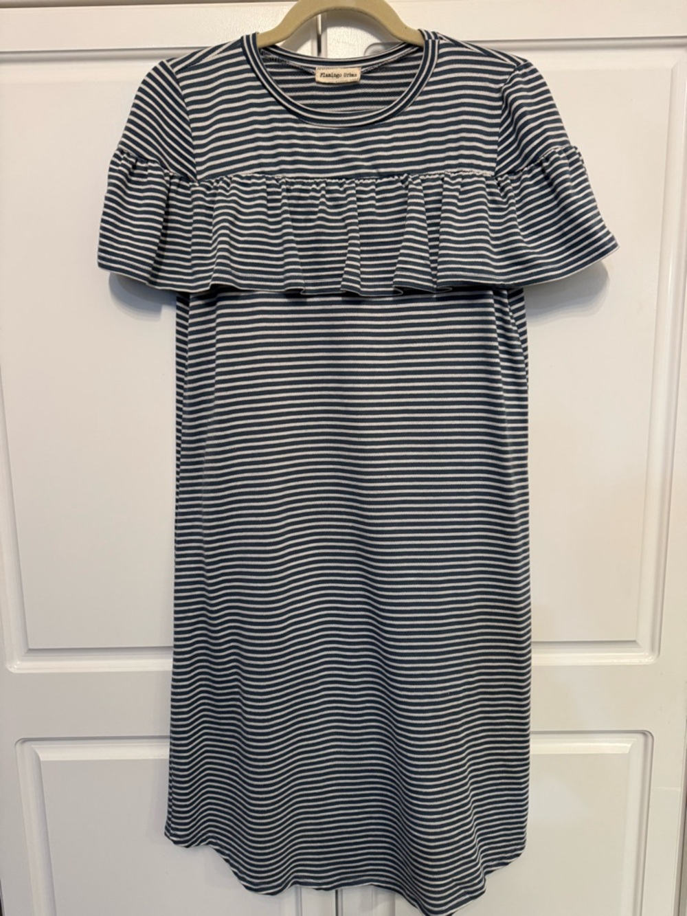 Anthropologie- Flamingo Urban Navy & White Striped Ruffle Dress